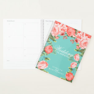 Hochzeit mit botanischer Blume Aquamarin und Koral Planer