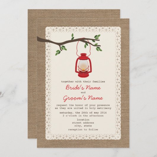 Hochzeit mit Bruch Inspiriert / Camping mit Ölträn Einladung (Vorne/Hinten)