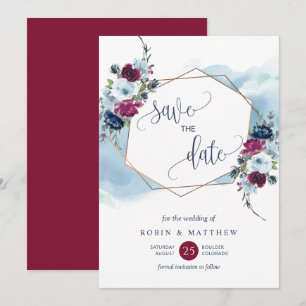 Hochzeit mit Burgund, Berry und Blauer Flora Save The Date