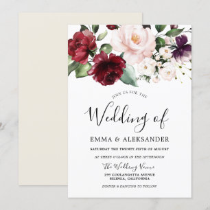 Hochzeit mit Burgund Blush Cream Floral Watercolor Einladung