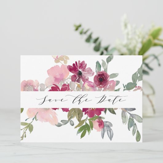 Hochzeit mit Burgund & Blush Save The Date (Stehend Vorderseite)