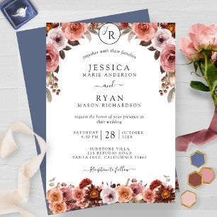 Hochzeit mit Burgund, Blüte und Blauer Flora Einladung