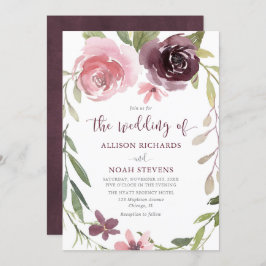 Hochzeit mit Burgund-Blütenfarbe Einladung