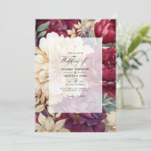 Hochzeit mit Burgund, Elfenbein und Gold-Floral Einladung (Stehend Vorderseite)