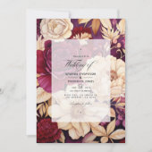 Hochzeit mit Burgund, Gold und Elfenbeinblumen Einladung (Vorderseite)