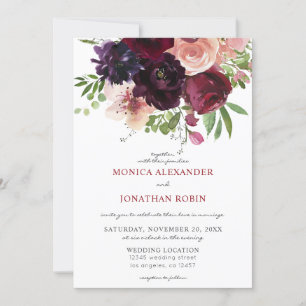 Hochzeit mit Burgund und Blush 2 Einladung