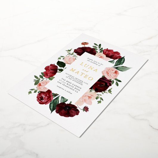 Hochzeit mit Burgund und Blush-Foto Folieneinladung (Gedreht)