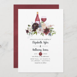 Hochzeit mit Burgund und Blütenwein Einladung