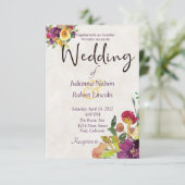 Hochzeit mit Burgund und gelben Aquarellen Einladung (Stehend Vorderseite)