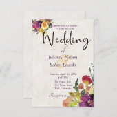 Hochzeit mit Burgund und gelben Aquarellen Einladung (Vorne/Hinten)