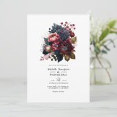 Hochzeit mit Burgund und Marinefeldern Einladung (Stehend Vorderseite)