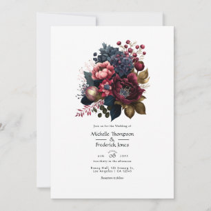 Hochzeit mit Burgund und Marinefeldern Einladung