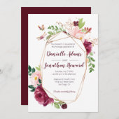 Hochzeit mit Burgund und rosa Wasserfarbe | Einladung (Vorne/Hinten)