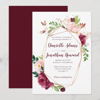 Hochzeit mit Burgund und rosa Wasserfarbe | Einladung
