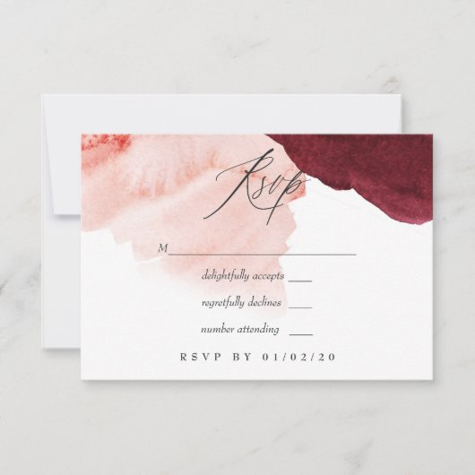 Hochzeit mit Burgund und Wasserfarbe RSVP Karte (Vorderseite)