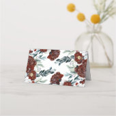 Hochzeit mit Burgund und Weißblütenblütenblüte Platzkarte (Rückseite)