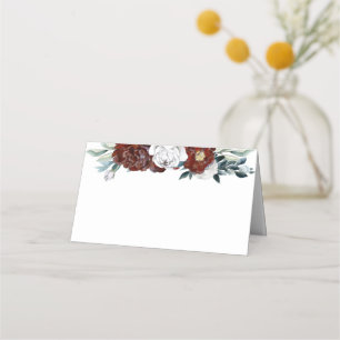 Hochzeit mit Burgund und Weißblütenblütenblüte Platzkarte
