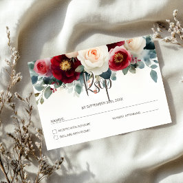 Hochzeit mit Burgund und Weiße Flora RSVP Karte