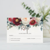 Hochzeit mit Burgund und Weiße Flora RSVP Karte (Stehend Vorderseite)