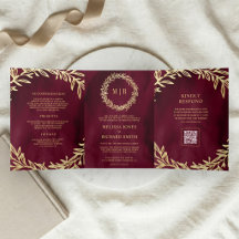 Hochzeit mit Burgunder Goldblatt-Zweig und QR-Code