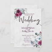 Hochzeit mit Burgunder und blauen Aquarellfarben Einladung (Vorne/Hinten)