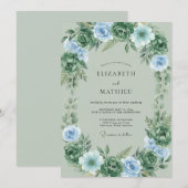 Hochzeit mit Celadon Blaugrünem Blattwerk Einladung (Vorne/Hinten)