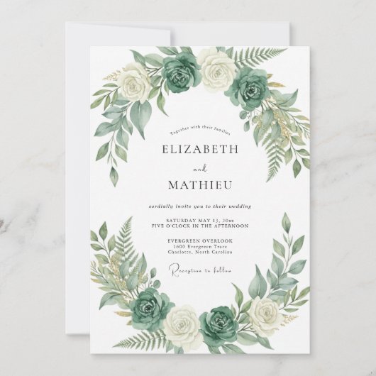 Hochzeit mit Celadon-Farn-Eukalyptus Einladung (Vorderseite)