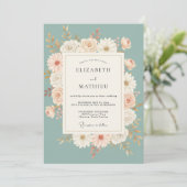 Hochzeit mit Celadon-Gänseblümchen-Kranz Einladung (Stehend Vorderseite)