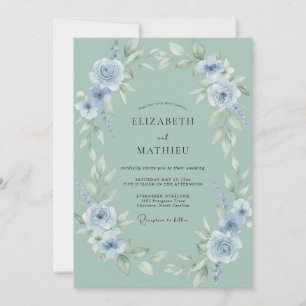 Hochzeit mit Celadon-Kornblumen-Kranz Einladung