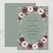 Hochzeit mit Celadon-Pfingstrose Einladung (Vorne/Hinten)