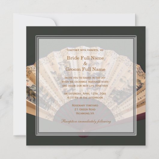 Hochzeit mit chinesischem Bambus und Seidenfan Einladung (Vorderseite)