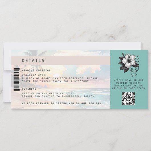 Hochzeit mit dem Flugzeug der tropischen Destinati Einladung (Rückseite)