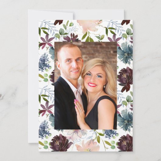 Hochzeit mit dem Thema Burgund und Rose Wein Save The Date (Rückseite)