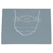 Hochzeit mit dunkelblauem botanischem Wappen Große Geschenktüte (Vorderseite)