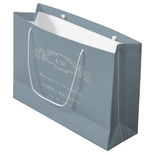 Hochzeit mit dunkelblauem botanischem Wappen Große Geschenktüte