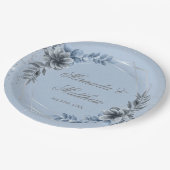 Hochzeit mit dunkelblauen und silbernen geometrisc pappteller (Schrägansicht)