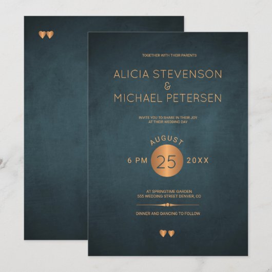 Hochzeit mit dunkelmarineblau, metallisch einladung (Vorne/Hinten)