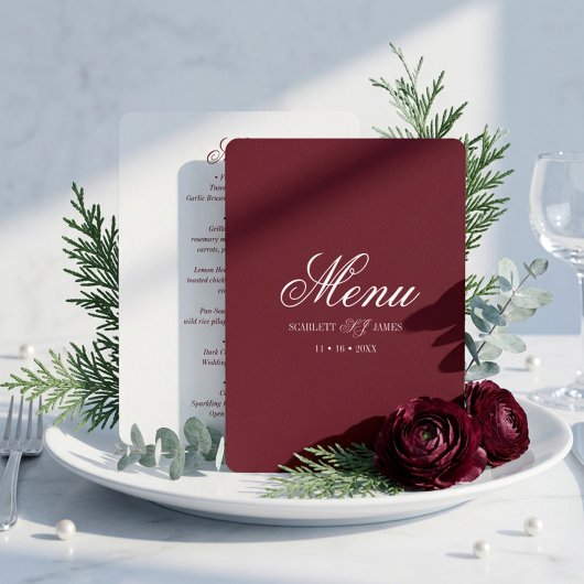 Hochzeit mit editierbarem Paarmonogramm klassisch  Menükarte
