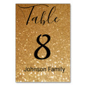 Hochzeit mit elegantem goldfarbenem Glitzer Tischnummer (Rückseite)