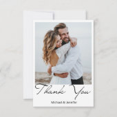 Hochzeit mit elegantem Skript 2 Fotos Dankeskarte (Vorderseite)