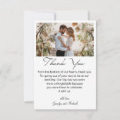 Hochzeit mit elegantem Skript 2 Fotos Dankeskarte (Rückseite)