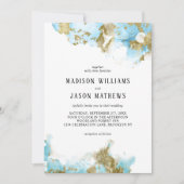 Hochzeit mit eleganter Ocean Blue Gold-Folie Einladung (Vorderseite)