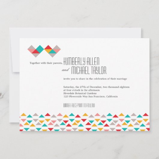 Hochzeit mit farbenfrohen geometrischen Dreieckssc Einladung (Vorderseite)