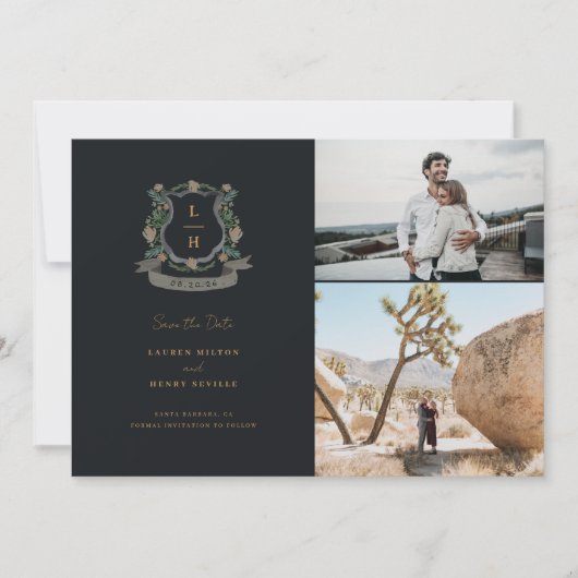 Hochzeit mit floralem Wappen Save The Date (Vorderseite)