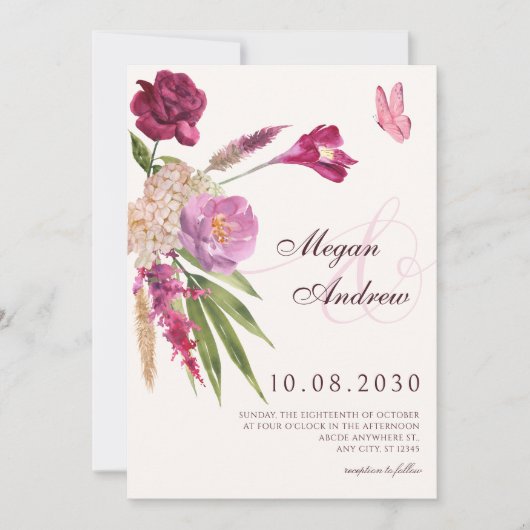 Hochzeit mit floraler Ästhetik Einladung (Vorderseite)