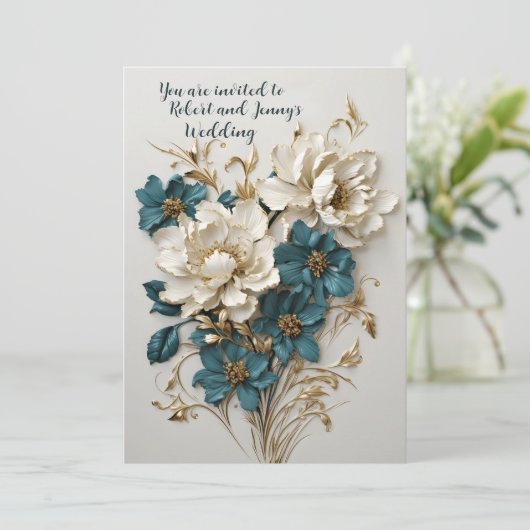 Hochzeit mit gehobener Flora Einladung (Stehend Vorderseite)