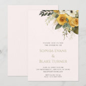 Hochzeit mit gelbem Weiß und grünem Blütenrot Einladung (Vorne/Hinten)