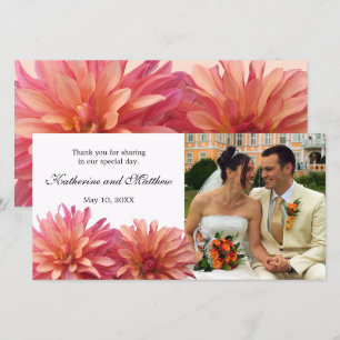 Hochzeit mit gemalten rosa und korallenroten Dahli Dankeskarte