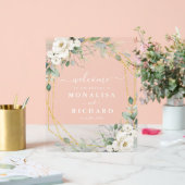 Hochzeit mit geometrischem Gold und weißem Blumen Acrylschild (Hochzeit)