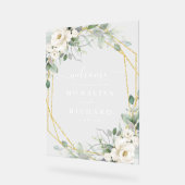 Hochzeit mit geometrischem Gold und weißem Blumen Acrylschild (Winkel)